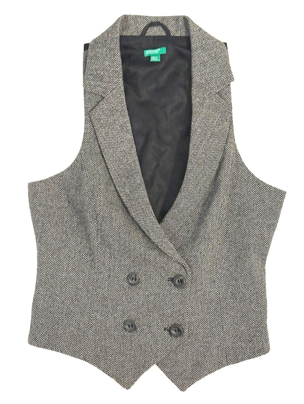 Tweed United Colors of Benetton Gray Herringbone Wool Blend Vest, Medium #office